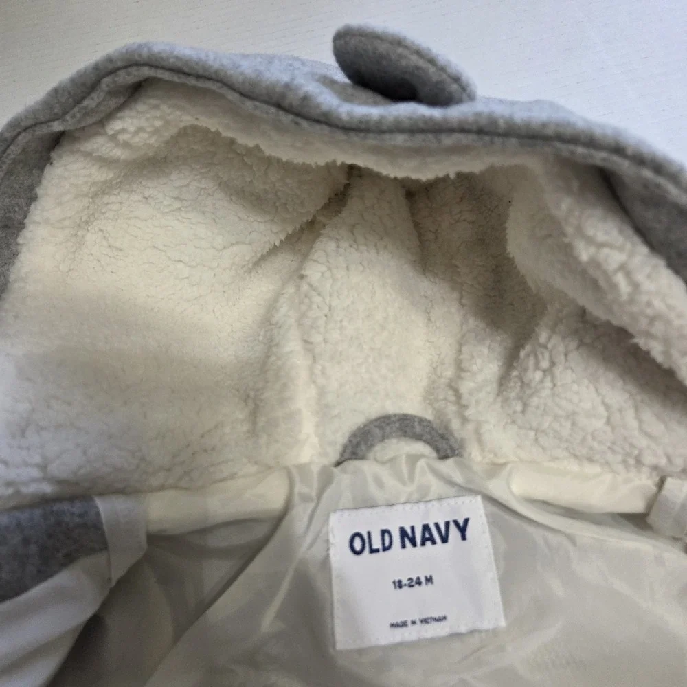 Old Navy Baby Girl‎ Coat 18-24 Month Grey Hooded Lined Wool Jacket NWT